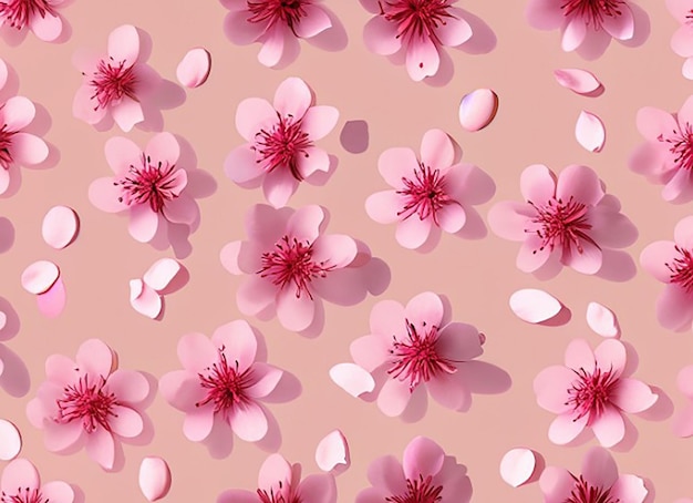 Seamless floral fabric pattern background with blooming cherry blossom flower petals for girls