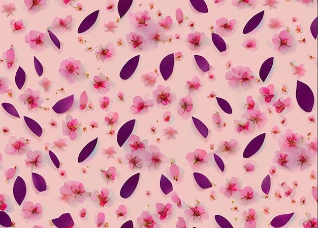 Seamless floral fabric pattern background with blooming cherry blossom flower petals for girls