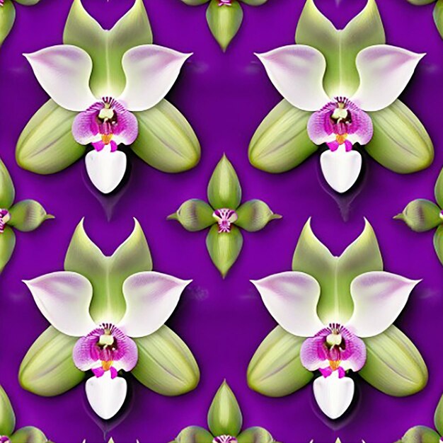 Seamless floral pattern background showcasing elegant orchids arranged in a symmetrical layout