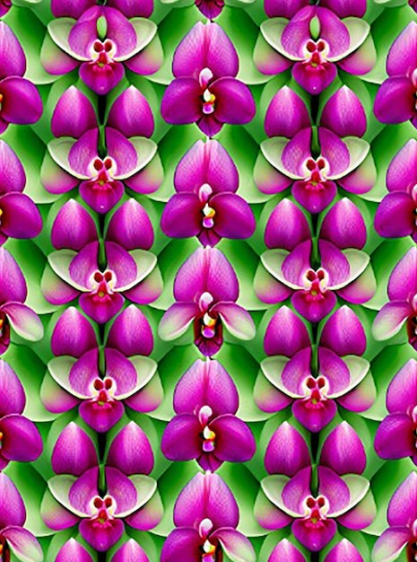 Seamless floral pattern background showcasing elegant orchids arranged in a symmetrical layout