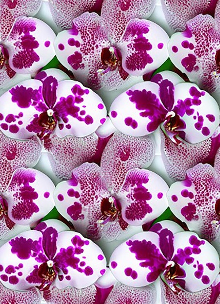 Seamless floral pattern background showcasing elegant orchids arranged in a symmetrical layout