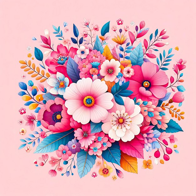 Seamless floral pattern design with cute colorful flower texture