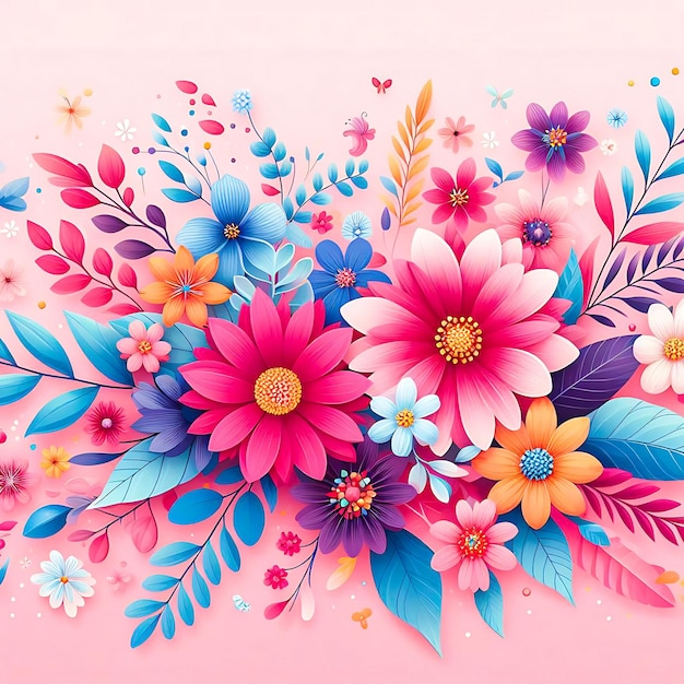 Seamless floral pattern design with cute colorful flower texture