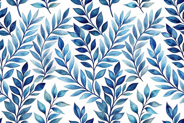 Photo seamless floral pattern of watercolor foliage in navy blue