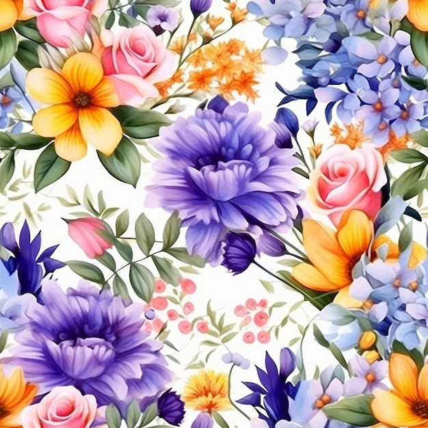 seamless floral pattern with colorful flowers on a white background