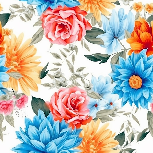 seamless floral pattern with colorful flowers on a white background