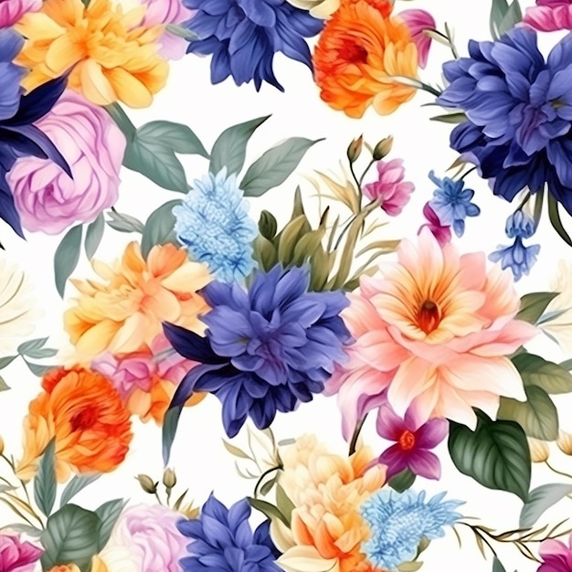 seamless floral pattern with colorful flowers on a white background