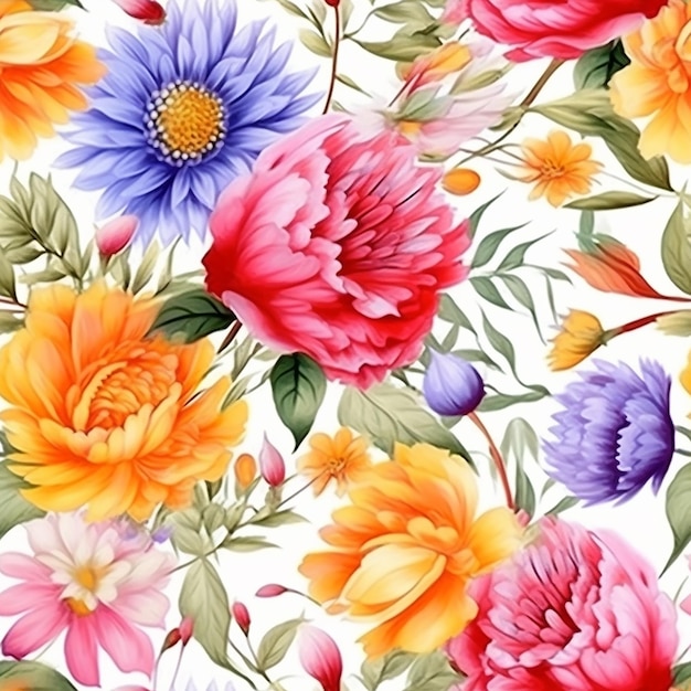 seamless floral pattern with colorful flowers on a white background