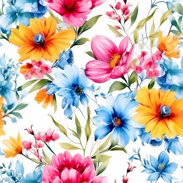 seamless floral pattern with colorful flowers on a white background