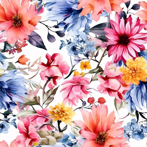 seamless floral pattern with colorful flowers on a white background