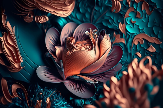 Seamless floral pattern with flowers on dark Generative AI