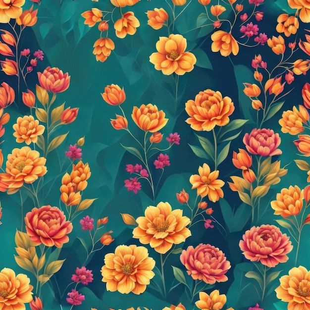 Seamless floral pattern with flowers and leaves