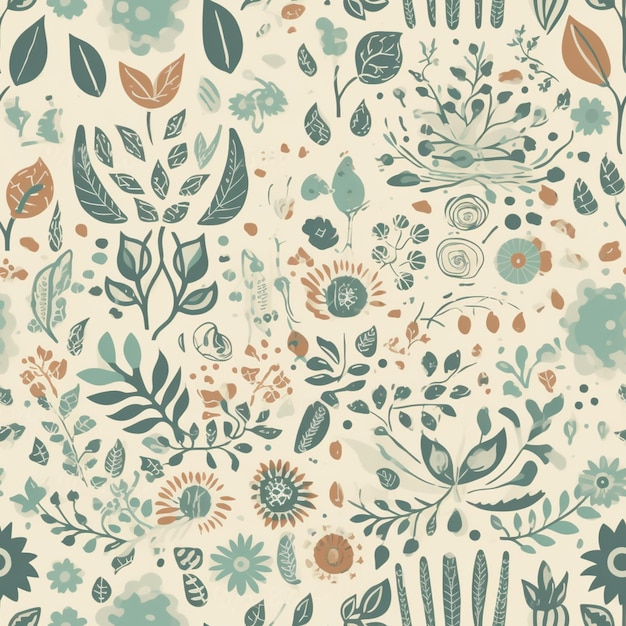 A seamless floral pattern with flowers and leaves.