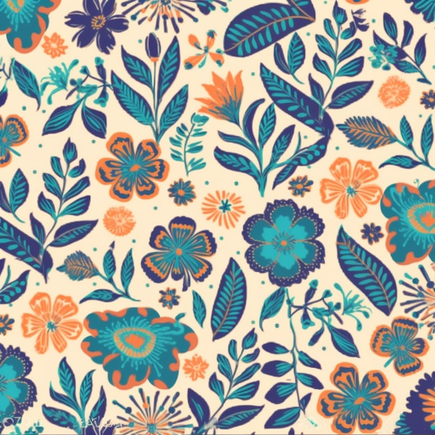 A seamless floral pattern with flowers and leaves.