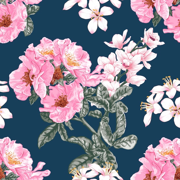 Seamless floral pattern with  pink rose flowers abstract background.