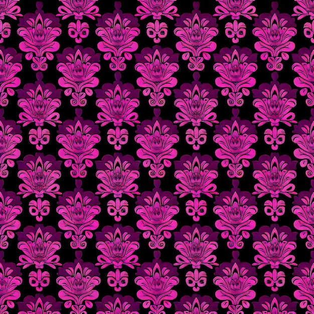 Seamless floral pattern with purple flowers on a black background