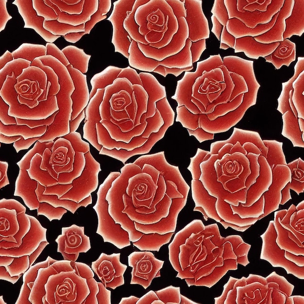 Seamless floral pattern with of red roses on black background