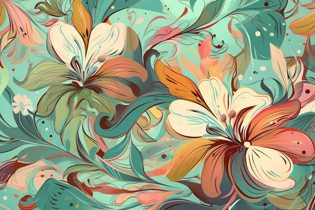 Seamless floral pattern with stylized flowers and leaves