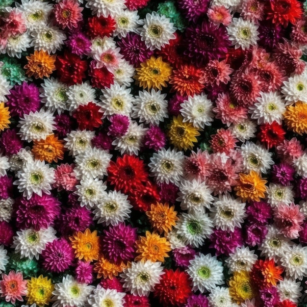 Seamless Floral Wall with Pink Orange White and Yellow Chrysanthemum Flowers