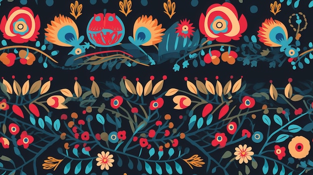 Seamless Folk Art Pattern with Bold Colors Texture