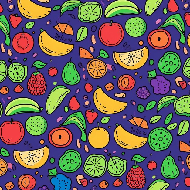 Seamless Fruit Doodle Pattern Generative AI