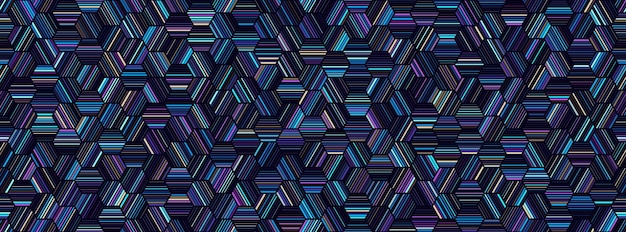 Seamless geometric pattern with colorful hexagonal holographic lines