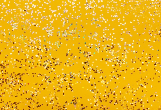 Seamless gold glitter texture isolated on yellow background.