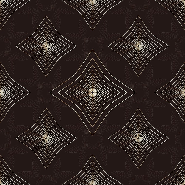 Seamless gold line pattern with star pattern on black background