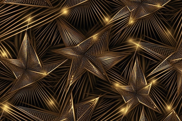 Seamless golden Art Deco diamond palm fan line pattern AI