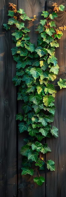 Photo seamless green ivy on a wood fence background