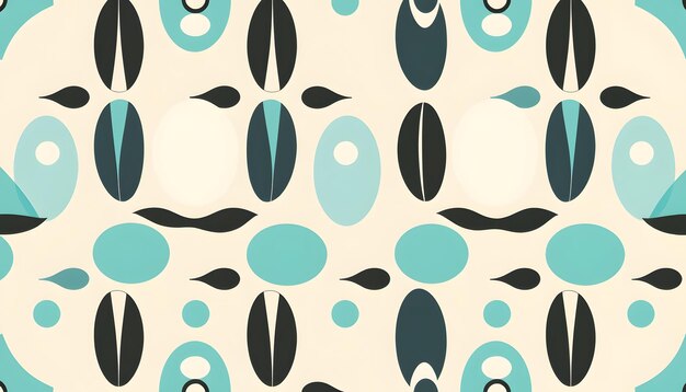 Photo seamless hand drawn mid century modern pattern in beige blue turquoise black white colors retro