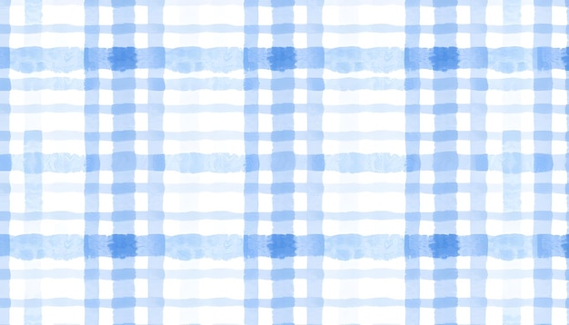 Seamless Hand Drawn Watercolor Gingham Window pane grid plaid Stripes pattern in indigo blue and