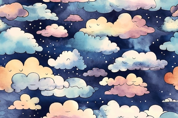 Seamless illustration of cute clouds in pastel shades Generative AI