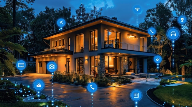 Seamless Integration of Modern Technology Smart Home Exterior Night Scene