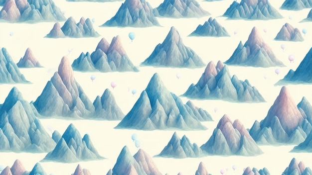 Seamless landscape pattern for kids designed with mountains and balloons