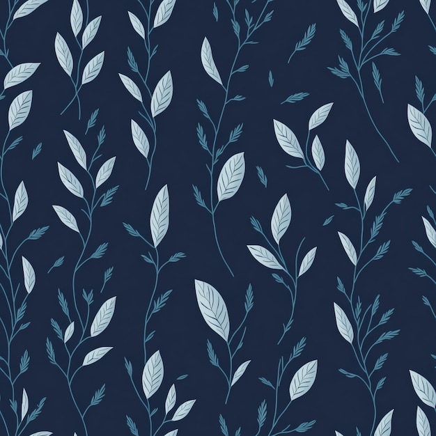 Seamless leaves pattern on a blue background