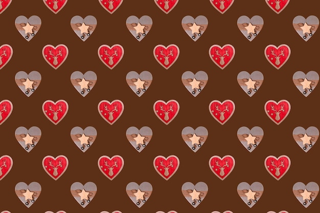 Seamless minimalistic pattern of Christmas toys on a brown background Photo collage Christmas background wallpaper