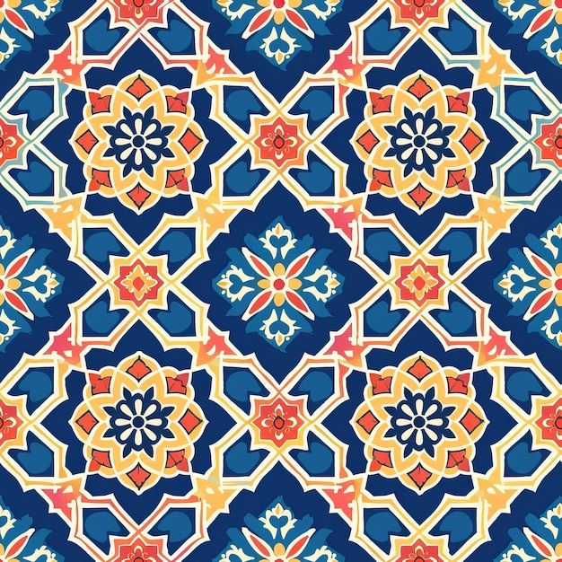 Seamless Moroccan tile pattern Vintage Turkish or Islamic tile Blue and white ornament Mural backgro