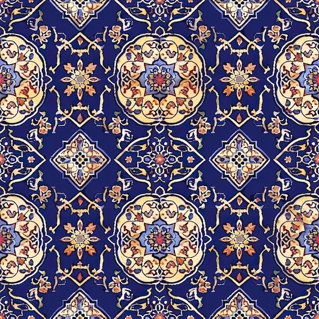 Seamless Moroccan tile pattern Vintage Turkish or Islamic tile Blue and white ornament Mural backgro