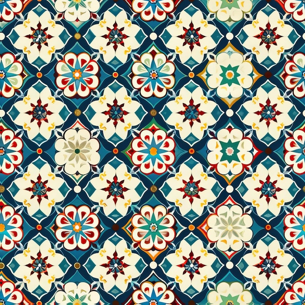 Seamless Moroccan tile pattern Vintage Turkish or Islamic tile Blue and white ornament Mural backgro