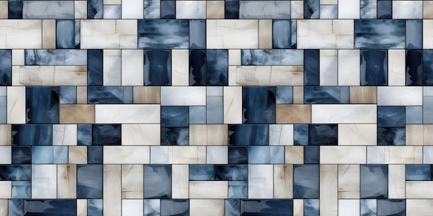 Photo seamless mosaic of square tiles in varying shades of blue and white creating a visually soothing gradient effect