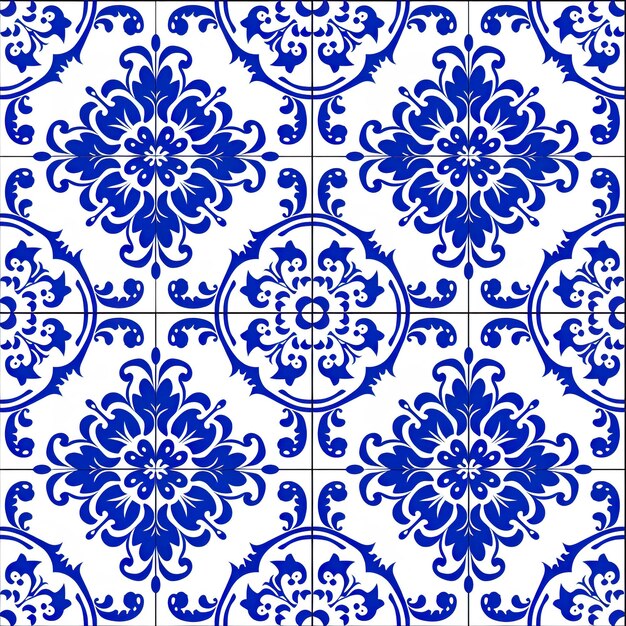 Photo seamless ornate azulejo ceramic tile art pattern wallpaper background backdrop blue abstract ornaments glazed tilework from spain and portugal