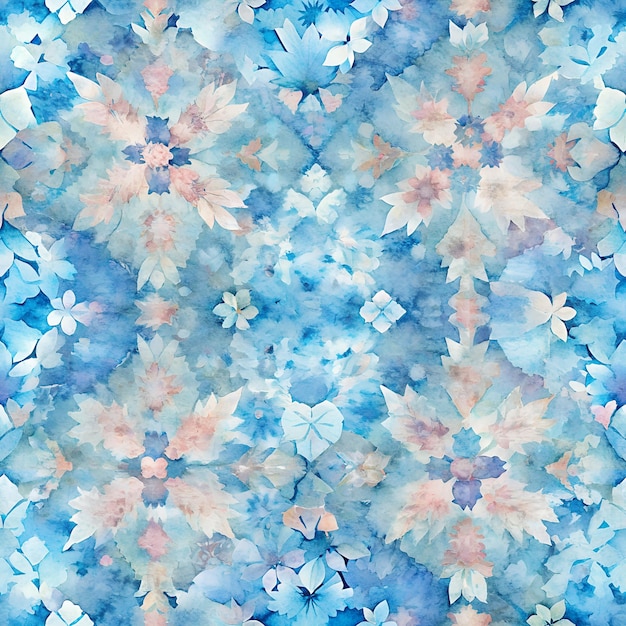 Photo seamless pale blue tiedye patchwork organic ethnic texture with pastel watercolor and spacedye de