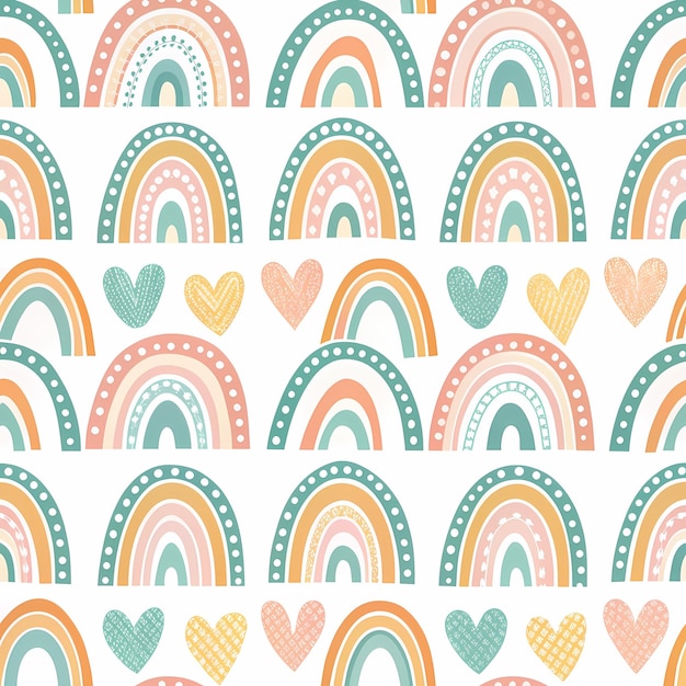 Photo seamless pastel rainbow hearts pattern for childrens decor