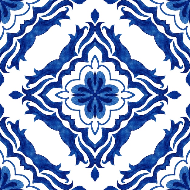 . Seamless patchwork from Portuguese and Spain decor in blue, white.