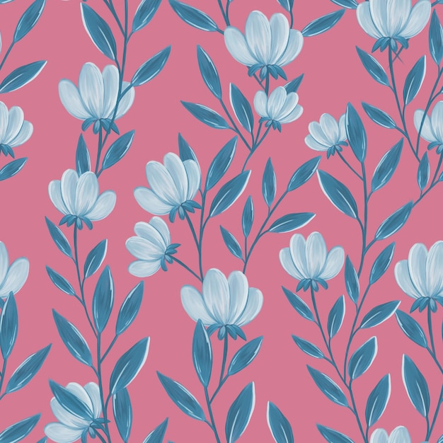 Seamless patter of a light blue flowers on a pink background