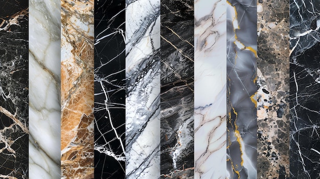 Photo a seamless pattern of 9 different marble textures