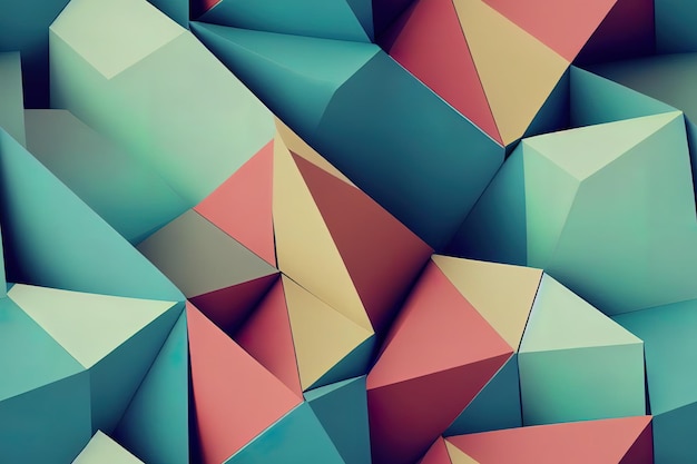 Seamless pattern abstract polygonal mosaic background consisting of triangles of different sizes and colors 3d render illustration in low poly style