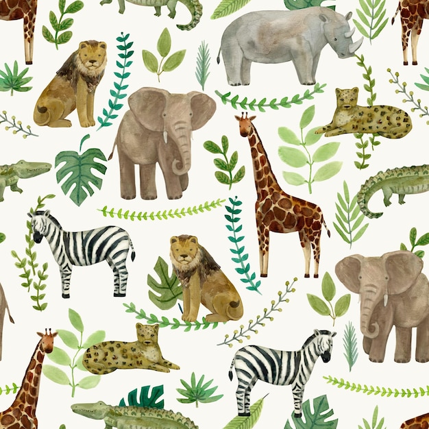 Photo a seamless pattern of animals including giraffes crocodiles crocodiles and crocodiles