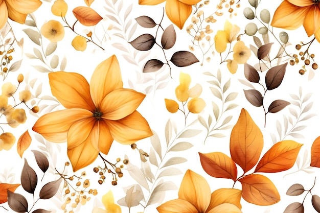 Seamless pattern background of autumn and summer leaves and flowers Simple minimal clean design with leaf Geometric ornament Use for wallpaper print packaging paper textiles